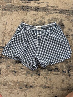 Lomon Navy & White Gingham Casual Shorts